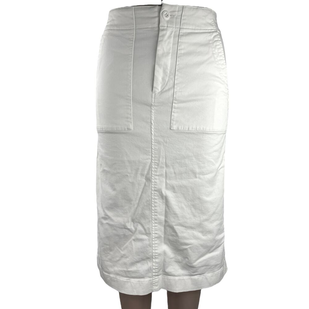 Uniqlo White High Waisted Stretch Back Slit Pencil Denim Midi Skirt Size XXS